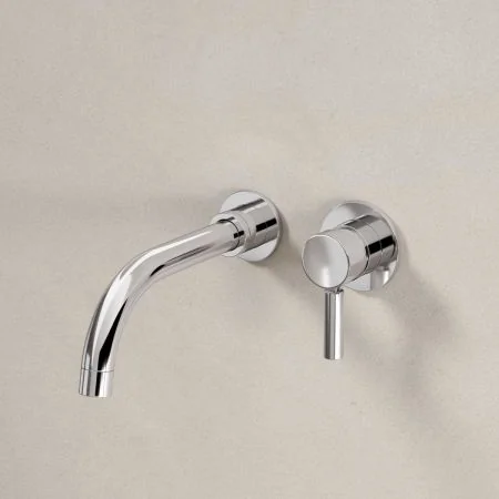 Bayor Wall Mounted 2 Hole Basin Mixer - 200mm Spout - Metal Lever - Chrome