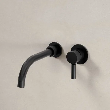 Bayor Wall Mounted 2 Hole Basin Mixer - 200mm Spout - Metal Lever - Matt Black