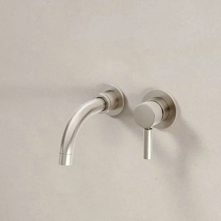 Bayor Wall Mounted 2 Hole Basin Mixer - 140mm Spout - Metal Lever - Brushed Nickel