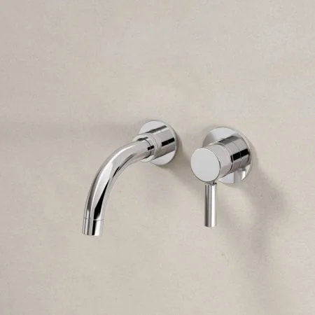 Senska - 2-Hole Basin Mixer Tap - Wall Mounted - Metal Lever
