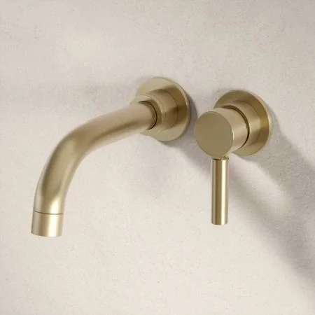 Bayor Wall Mounted 2 Hole Bath Filler with Metal Lever in Brushed Brass