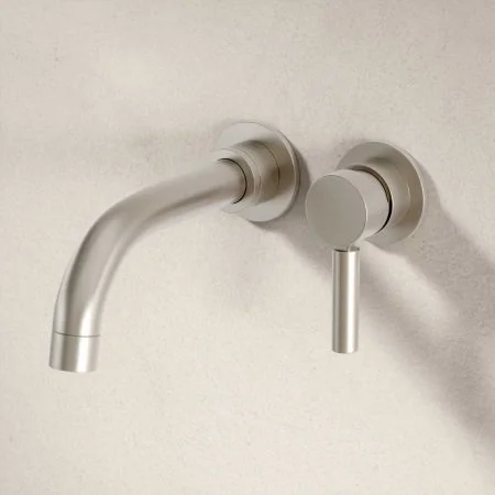 Bayor Wall Mounted 2 Hole Bath Filler with Black Lever in Brushed Nickel