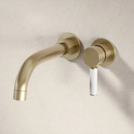 Bayor Wall Mounted 2 Hole Bath Filler with White Lever in Brushed Nickel