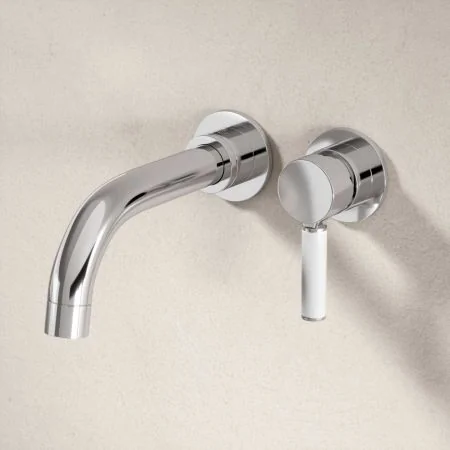 Bayor Wall Mounted 2 Hole Bath Filler with White Lever in Chrome