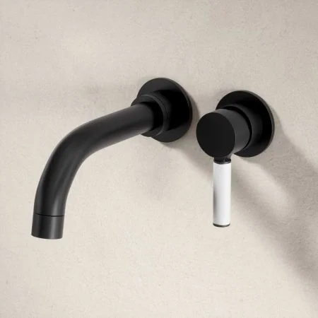 Bayor Wall Mounted 2 Hole Bath Filler with White Lever in Matt Black
