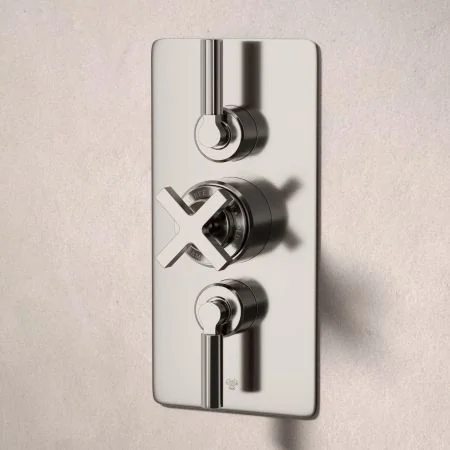 Bayor Dual Outlet Concealed Shower with Handheld Shower Hook & 210mm Ceiling Arm with 8" Rose - Metal Lever - Brushed Nickel
