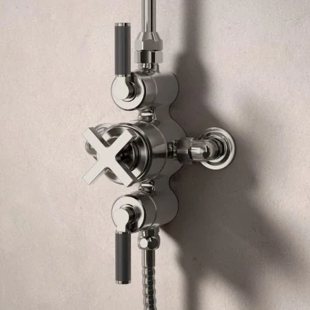 Bayor Dual Outlet Exposed Shower with Slider Rail & 8" Rose - Black Lever