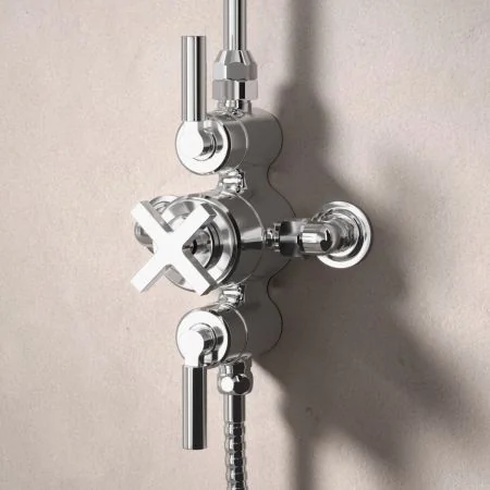 Bayor Dual Outlet Exposed Shower with Riser Mounted Handheld Shower & 8" Rose - Metal Lever
