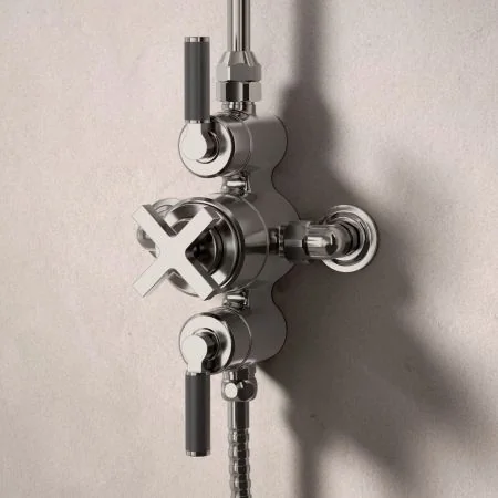 Bayor Dual Outlet Exposed Shower with Slider Rail & 8" Rose - Black Lever - Brushed Nickel