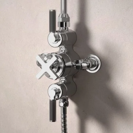 Bayor Dual Outlet Exposed Shower with Slider Rail & 8" Rose - Black Lever - Chrome