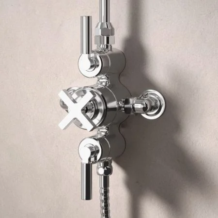 Bayor Dual Outlet Exposed Shower with Handheld Shower Hook & 8" Rose - Metal Lever - Chrome