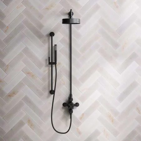Bayor Dual Outlet Exposed Shower with Slider Rail, 8" Rose & Metal Levers in Matt Black