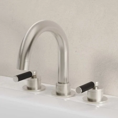Bayor Deck Mounted 3 Hole Bath Filler - Black Lever - Brushed Nickel