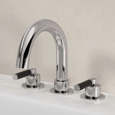 Bayor Deck Mounted 3 Hole Bath Filler - Black Lever - Chrome