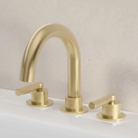 Bayor Deck Mounted 3 Hole Bath Filler - Metal Lever - Brushed Brass