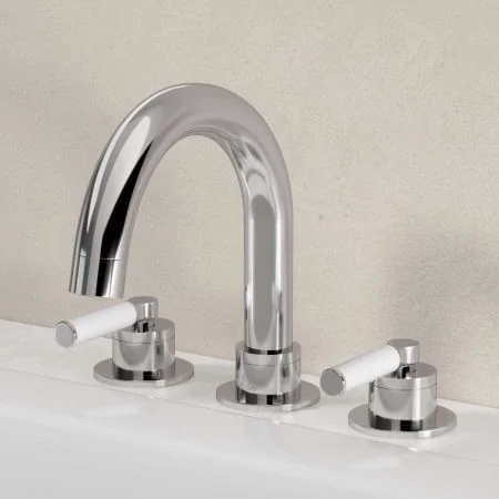 Bayor Deck Mounted 3 Hole Bath Filler - White Lever