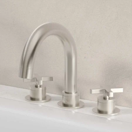 Bayor Deck Mounted 3 Hole Bath Filler - Crosshead - Brushed Nickel