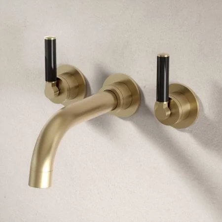 Bayor Wall Mounted 3 Hole Bath Filler - Black Lever