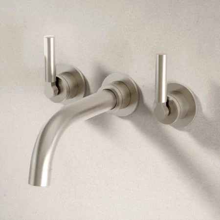Bayor Wall Mounted 3 Hole Bath Filler - 220mm Spout - Metal Lever - Brushed Nickel