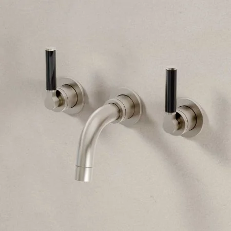 Bayor Backsplash Basin Mounted 3 Hole Basin - Black Lever - Brushed Nickel