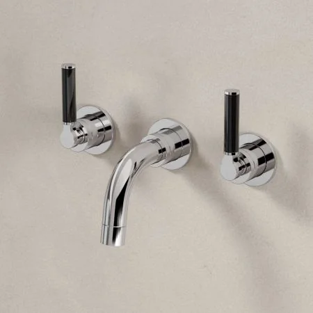 Senska - 3-Hole Basin Mixer Tap - Backsplash Basin Mounted - Black Lever
