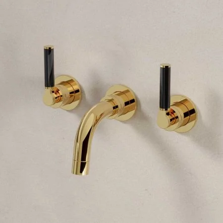 Bayor Backsplash Basin Mounted 3 Hole Basin - Black Lever - Living Brass