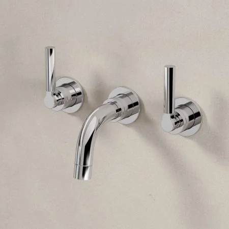Bayor Backsplash Basin Mounted 3 Hole Basin - Metal Lever - Chrome