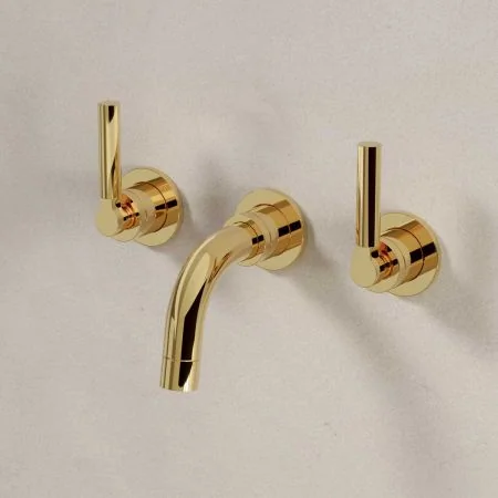 Bayor Backsplash Basin Mounted 3 Hole Basin - Metal Lever - Living Brass