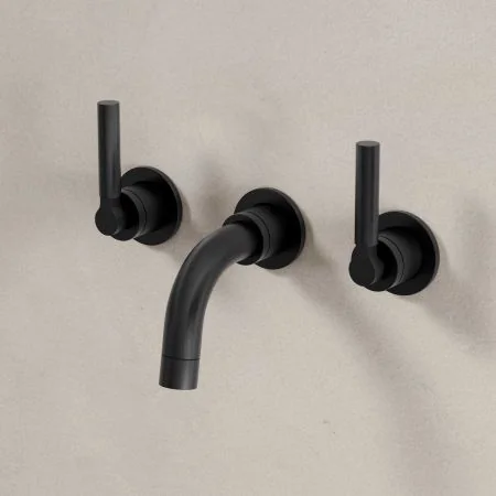 Bayor Backsplash Basin Mounted 3 Hole Basin - Metal Lever - Matt Black
