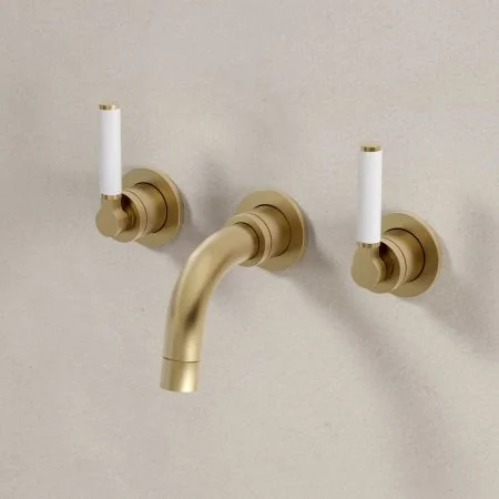Senska - 3-Hole Basin Mixer Tap - Backsplash Basin Mounted - White Lever