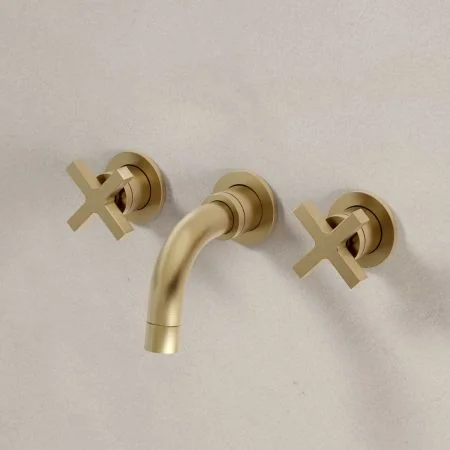 Bayor Backsplash Basin Mounted 3 Hole Basin - Crosshead - Brushed Brass