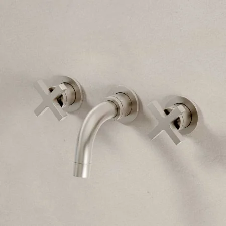 Bayor Backsplash Basin Mounted 3 Hole Basin - Crosshead - Brushed Nickel