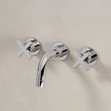 Bayor Backsplash Basin Mounted 3 Hole Basin - Crosshead - Chrome