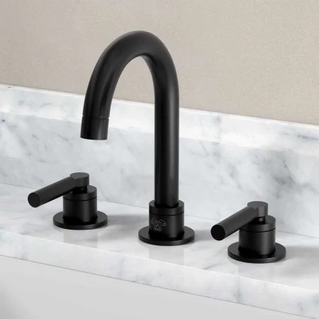 Bayor Deck Mounted 3 Hole Basin Mixer - Metal Lever - Matt Black
