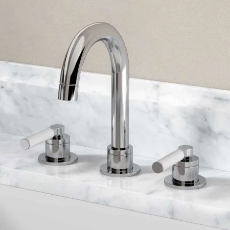 Senska - 3-Hole Basin Mixer - Wall Mounted - White Lever