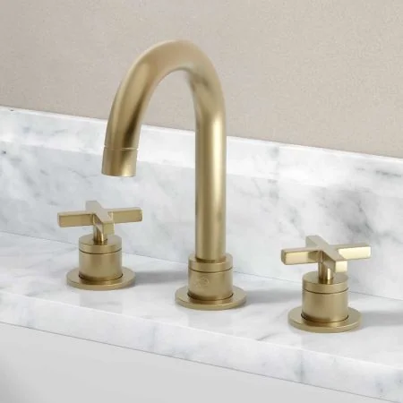 Bayor Deck Mounted 3 Hole Basin Mixer - Crosshead - Brushed Brass