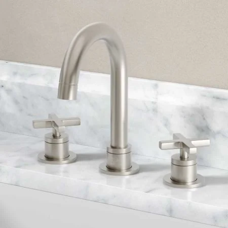Bayor Deck Mounted 3 Hole Basin Mixer - Crosshead - Brushed Nickel