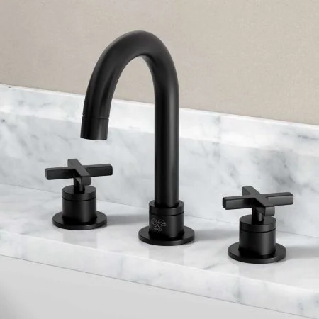 Bayor Deck Mounted 3 Hole Basin Mixer - Crosshead - Matt Black
