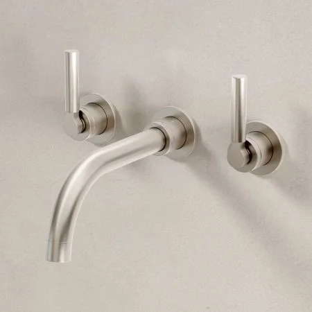 Bayor Wall Mounted 3 Hole Basin Mixer - 215mm Spout - Metal Lever - Brushed Nickel