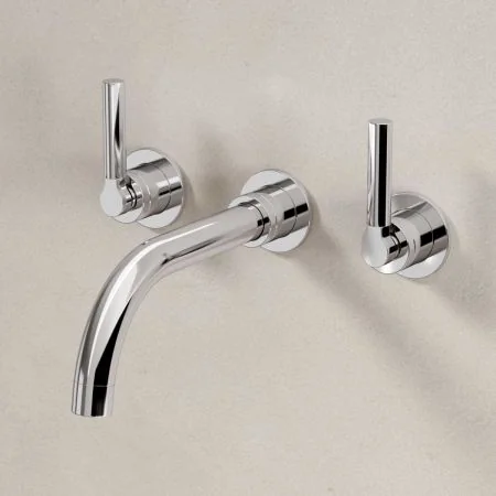 Bayor Wall Mounted 3 Hole Basin Mixer - 215mm Spout - Metal Lever - Chrome