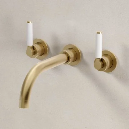 Senska - 3-Hole Basin Mixer - Deck Mounted - White Lever