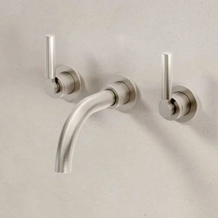Bayor Wall Mounted 3 Hole Basin Mixer - 160mm Spout - Metal Lever - Brushed Nickel
