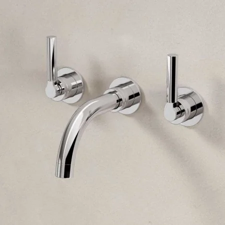 Bayor Wall Mounted 3 Hole Basin Mixer - 160mm Spout - Metal Lever - Chrome