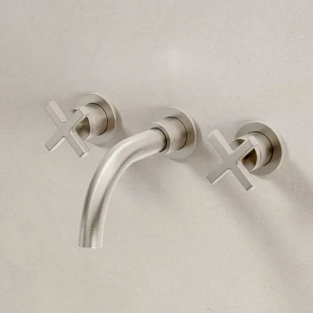 Bayor Wall Mounted 3 Hole Basin Mixer - 160mm Spout - Crosshead - Brushed Nickel