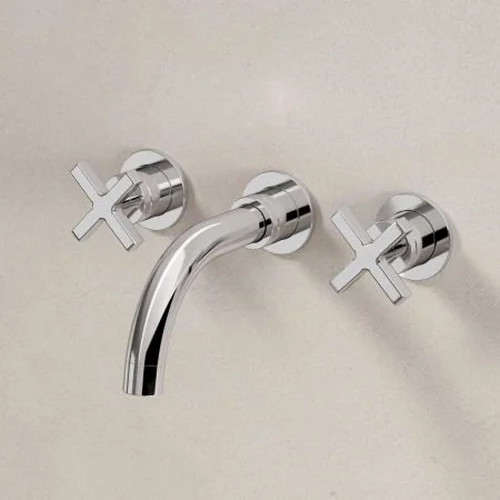 Bayor Wall Mounted 3 Hole Basin Mixer - 160mm Spout - Crosshead - Chrome