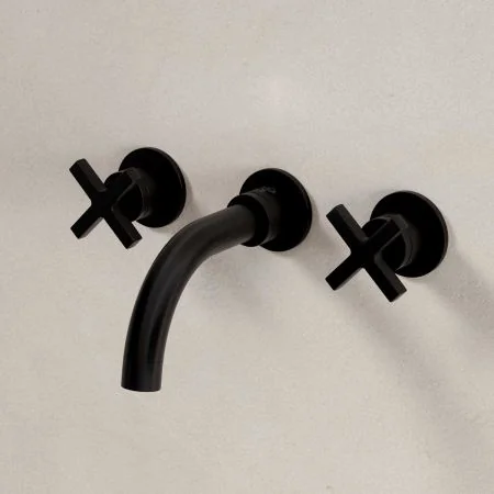 Bayor Wall Mounted 3 Hole Basin Mixer - 160mm Spout - Crosshead - Matt Black