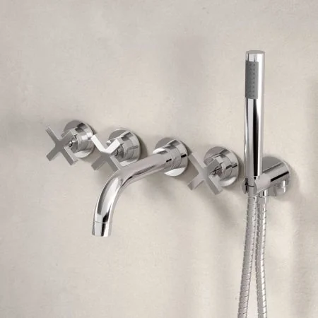 Bayor 5-Hole - Wall Mounted - Bath Shower Mixer - X Top - Chrome