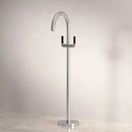 Bayor Floor Mounted Bath Filler - Black Lever - Chrome