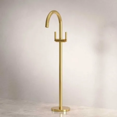 Bayor Floor Mounted Bath Filler - Metal Lever - Living Brass