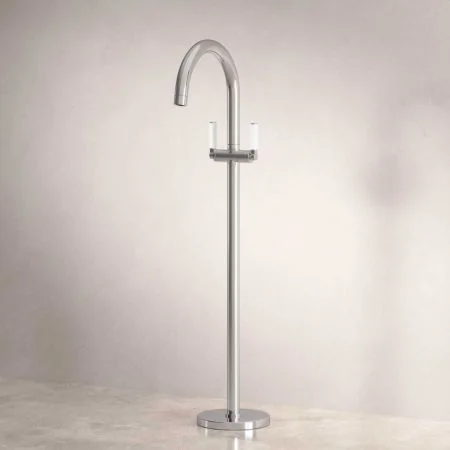 Bayor Floor Mounted Bath Filler - White Lever - Chrome